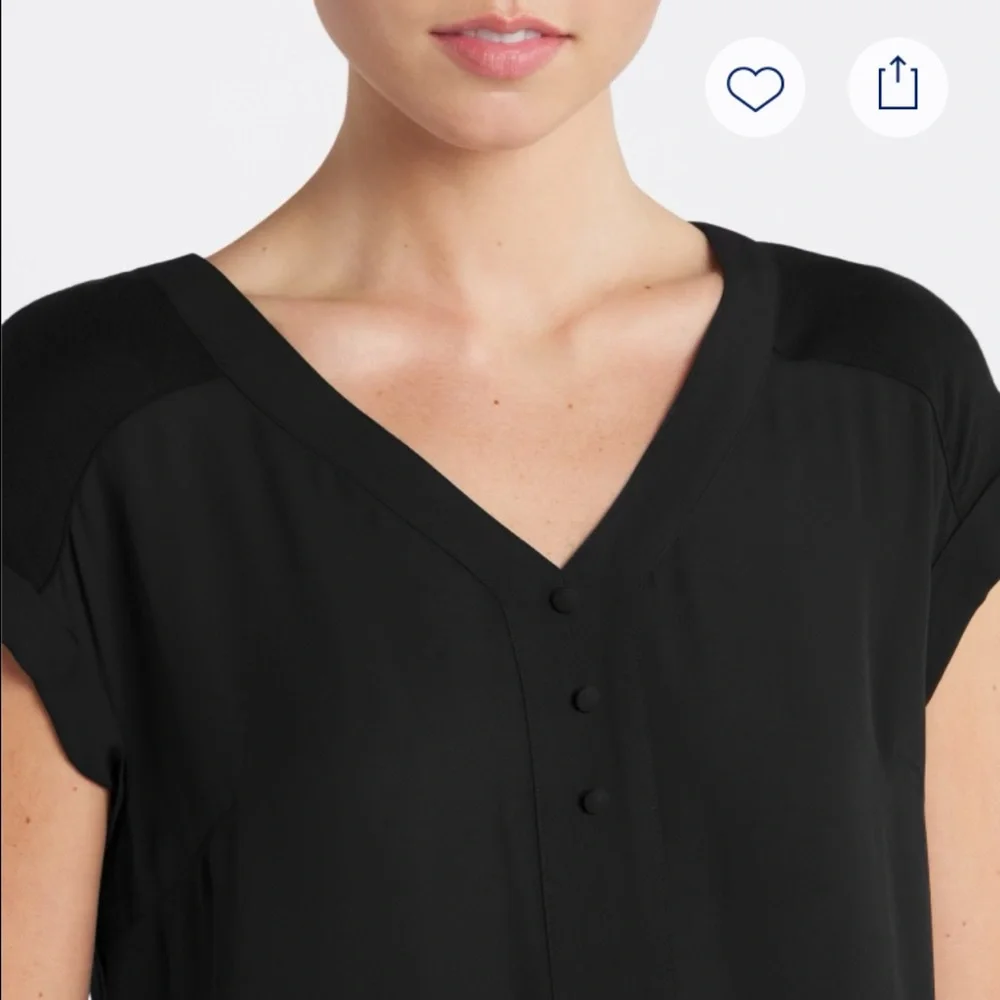 FORTUNE + IVY Women’s Black Helina Mixed Material Blouse - Size L - Picture 4 of 10